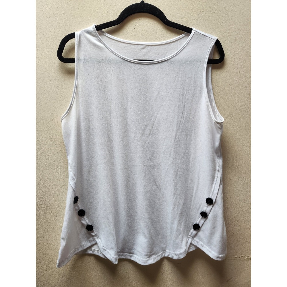 White Sleeveless Scoop Neck Side Button Knit Top G6B014 Relaxed Fit Womens L